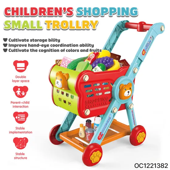 Pretend Simulation Cashier Counter Children Play Shopping Cart Fruit Vegetables Supermarket Toy for Kids Baby Indoor Game