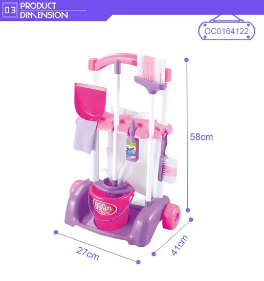 Big Pretend Play Home Kids Cleaning Tools Set Toy with Cart