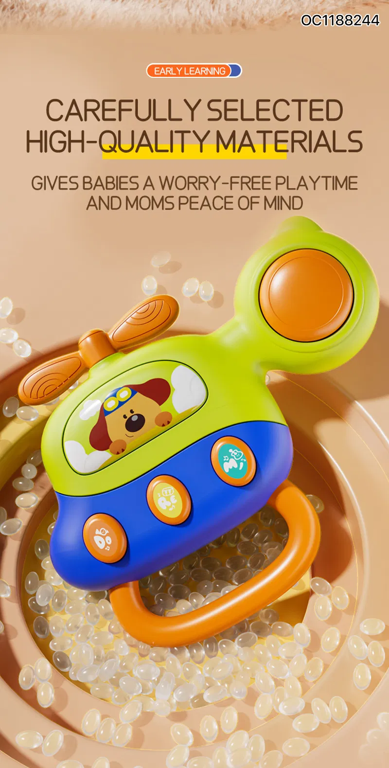 Educational Learning Toy Montessori Grasping Hand Bell Kids Toy Customized Non Toxic Plastic Baby Rattle Set Toys with Music