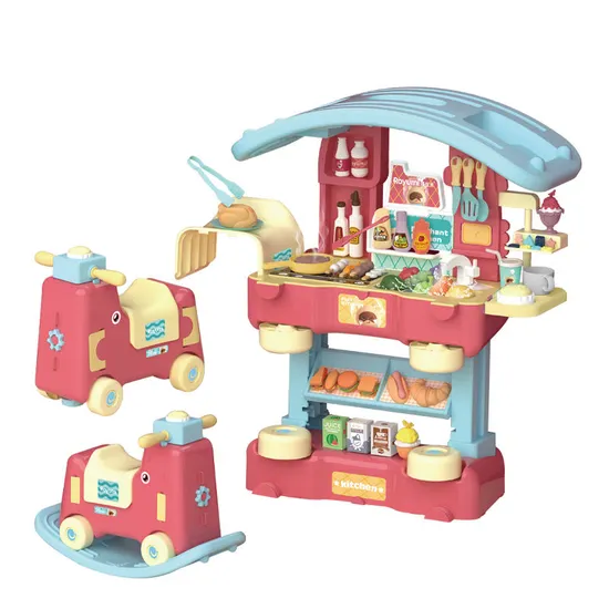 Wholesale 3in1 Rocking Horse Spray Plastic Children House Kitchen Cooking Food Toy Gift Set