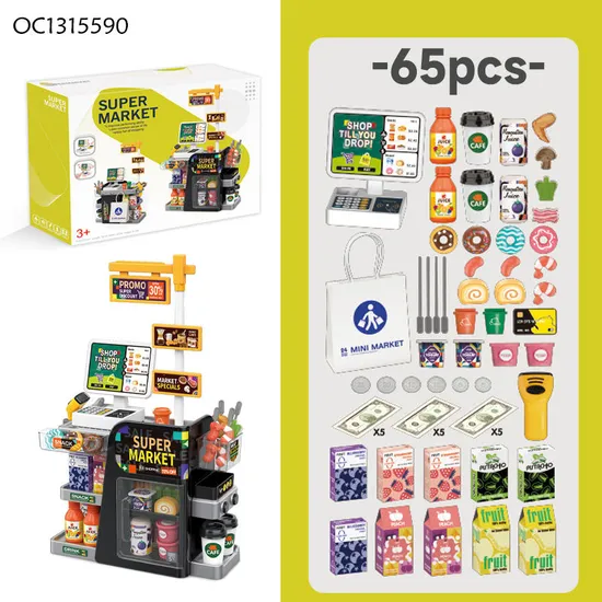 Children Role Play Game Educational Simulation Cashier Toys Equipment Pretend Play Indoor Playground Supermarket Toy with Food