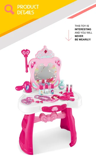 Wholesale Fashion Beauty Mirrored Kids Dressing Table Music Plastic Lighted Makeup Set Toy for Kids