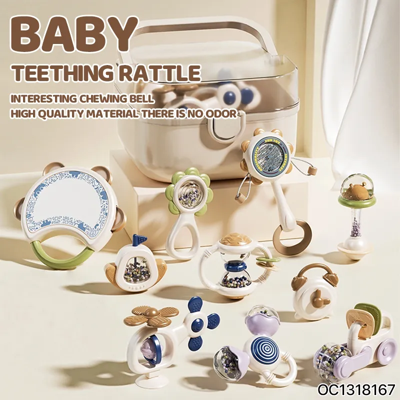 Wholesale Newborn Baby Montessori Gift Set Teether Rattle Educational Silicone Soft Sensory Toy
