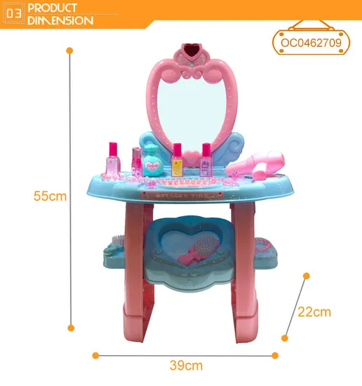 Wholesale Girls Plastic Beauty Fashion Cosmetic Mirrored Dressing Table Pink Kids Play Makeup Toy