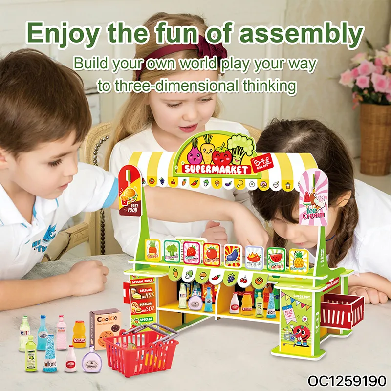 3D Cardboard Building Puzzle Boy and Girls Child Mini Supermarket Shelf Toy Checkout Counter Kitchen Set Toys for Kids