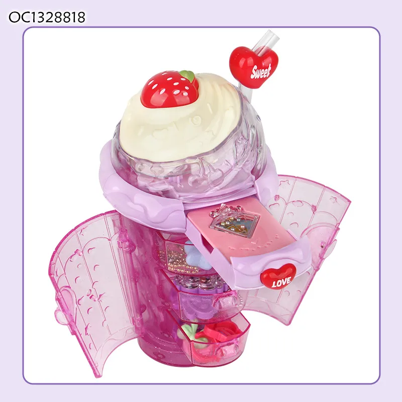 DIY Pink Jewelry Box Fashion Girl Makeup Making Ring Ideas Mini Cosmetic Make up Toys for Girls