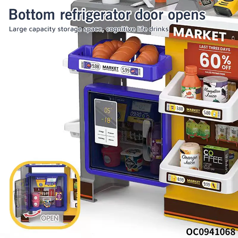 Portable Shopping Cart Home Supermarket Toy with Cash Register Cashier Machine Toy