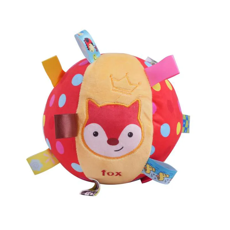 Personalized Cartoon Fox Design Soft Plush Hand Rattle Toy with Sound for New Born Baby Sensory Fidget and Soothing Cloth Ball Toy