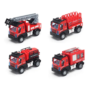 Wholesale Construction 4 Pieces Red Pullback Model Toy Car 1: 64 Plastic Fire Engine Truck Toy Set