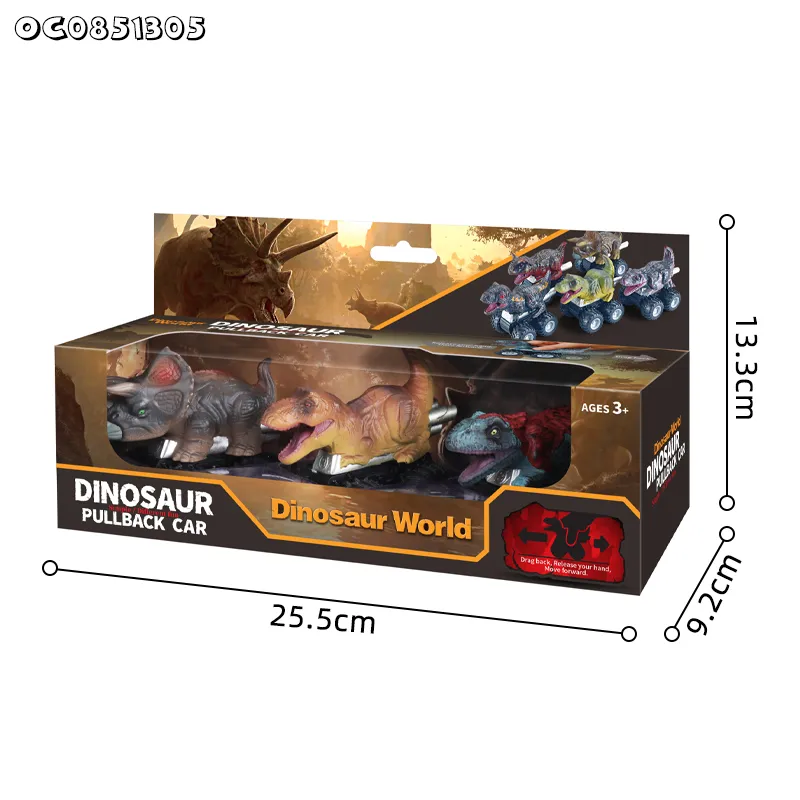 Wholesale Children 3 Pieces Dinosaur Miniature Dinosaur Shaped Model Toy Pullback Cars