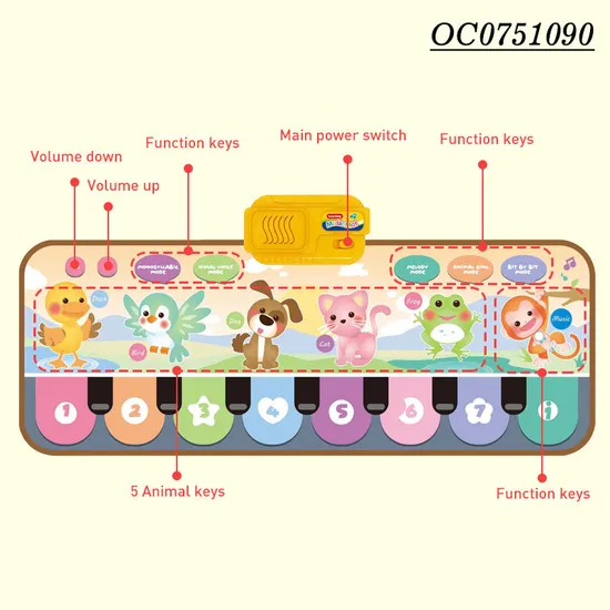 Wholesale Interactive Educational Soft Play Piano Animals Musical Light-up Rainbow Keyboard Toy