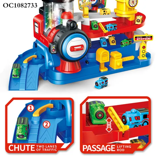 Wholesale 3 Alloy Trains Baby Plastic Racing Electric Track Kids Metel Toy Car Set with Light up and Music