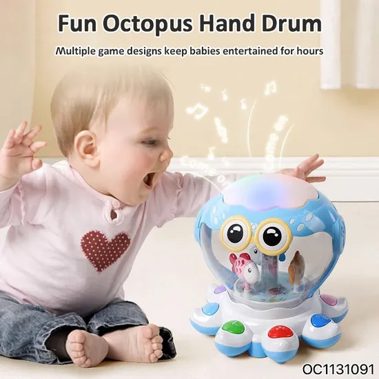 Wholesale Plastic Montessori Educational Interactive Musical Battery Operated Baby Hand Drum with Light and Music
