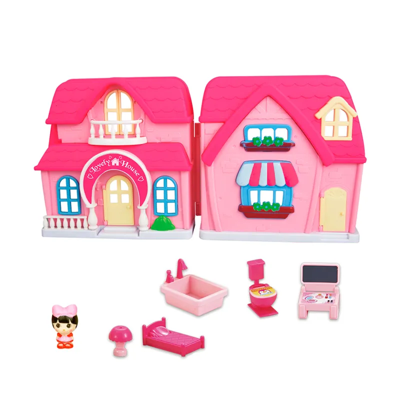 Wholesale Portable Preschool DIY Miniature Children Small Plastic Toys Fold up Mini Doll House