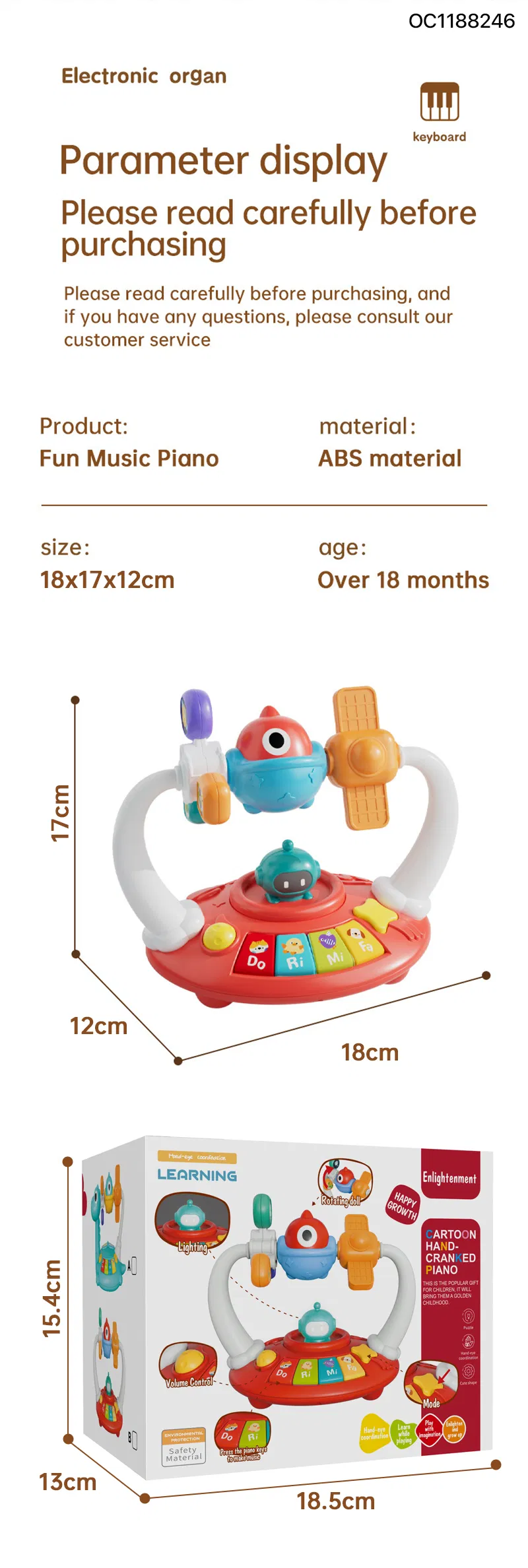 Wholesale Baby Light-up Keyboard Electric Montessori Sensory Educational Music Hand Piano Toy