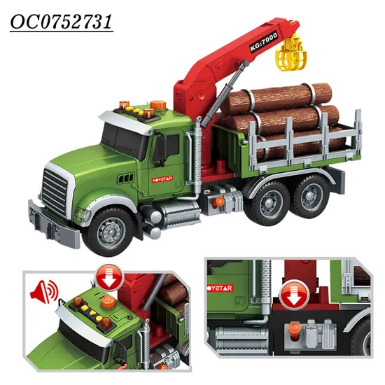 Wholesale 1: 12 Educational Transport Wood Friction Trailer Truck Car Toy with Music Light