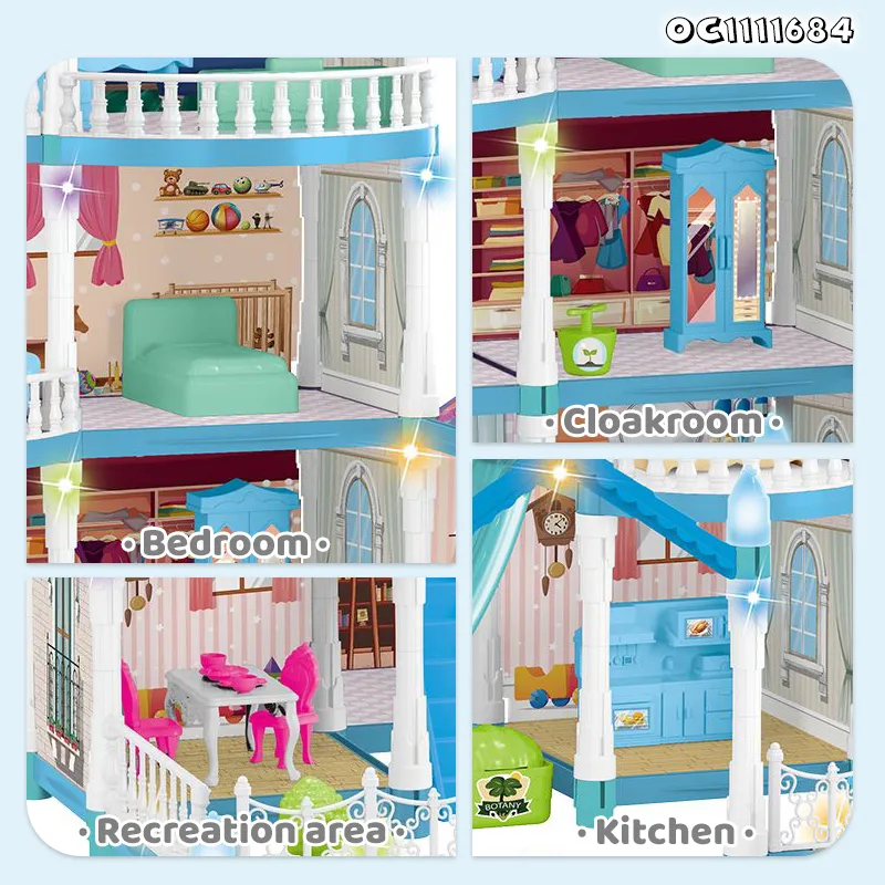 Wholesale Gift DIY Baby Doll Miniature Furniture and Doll House Bedroom Plastic Children House Play Set