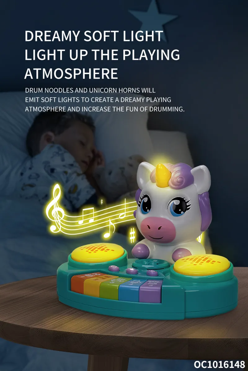 Wholesale Musical Plastic Cartoon Instruments Electronic Keyboards Music Piano Hand Drum Toy with Light up and Music