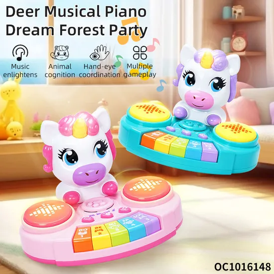 Wholesale Musical Plastic Cartoon Instruments Electronic Keyboards Music Piano Hand Drum Toy with Light up and Music
