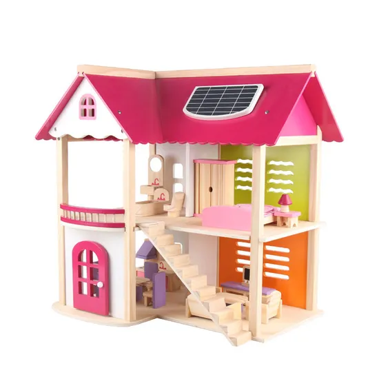 Wholesale Montessori Miniature Wooden Furniture DIY Doll House Family Pretend Set Toy Dollhouse for Children
