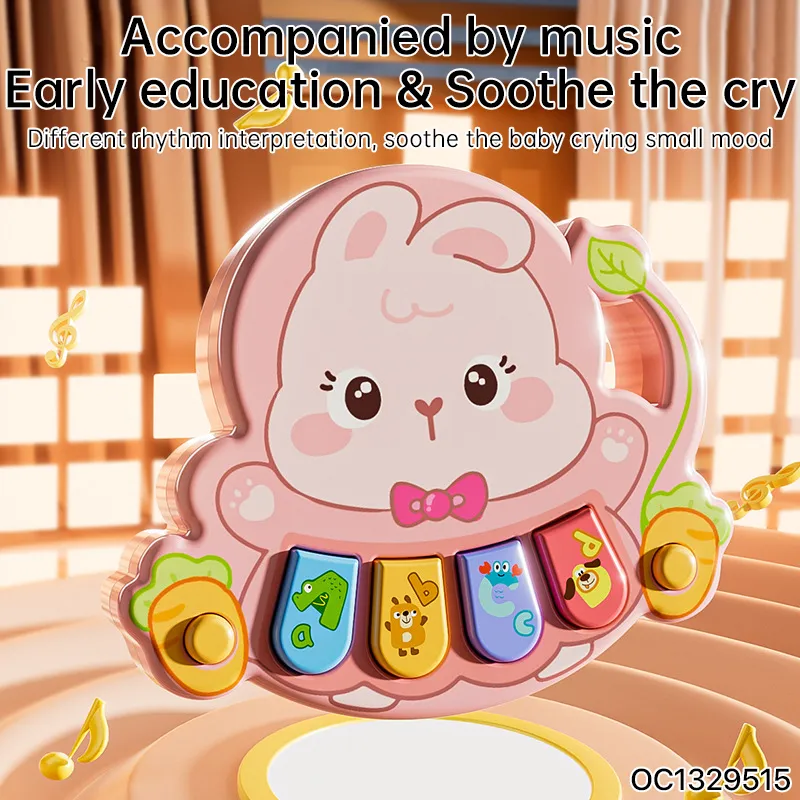 Wholesale Montessori Educational Children's Cartoon Animal Musical Rabbit Pink Digital Keyboard Electronic Piano for Baby
