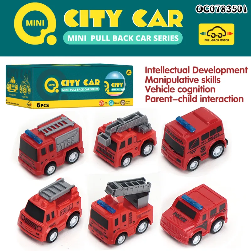 Wholesale Construction Pull Back Small Red Car Kids Fire Engine Truck Toys Set