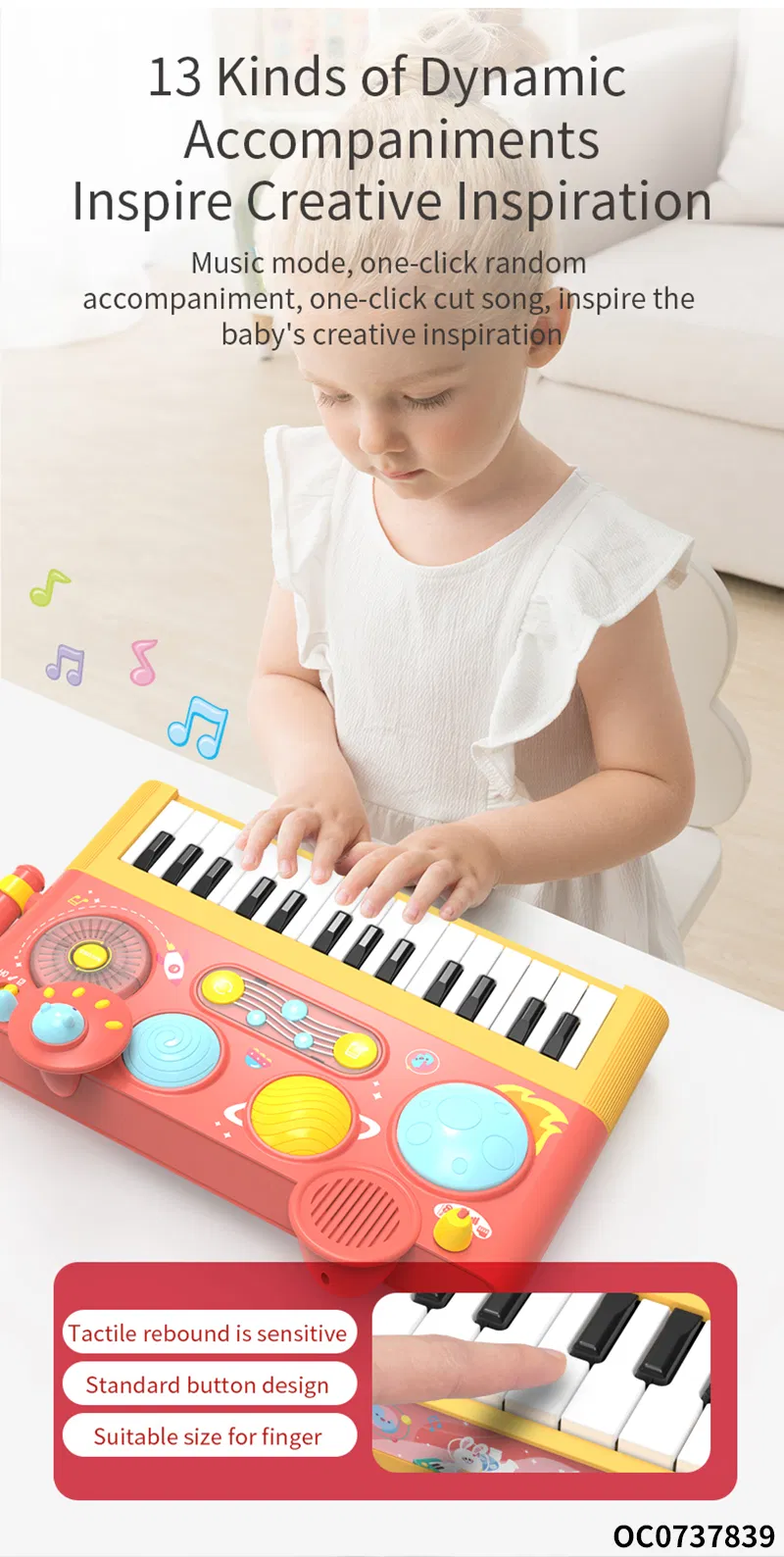 Wholesale Battery Montessori Sensory Hand Drum Montessori Early Learning Musical Instrument Piano Keyboard Toy