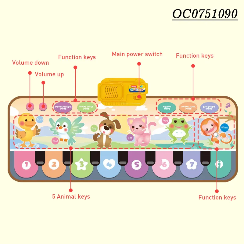 Wholesale Interactive Educational Soft Play Piano Animals Musical Light-up Rainbow Keyboard Toy