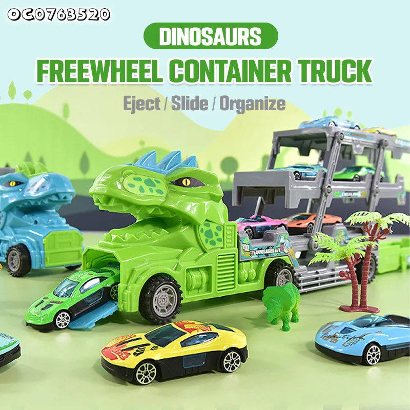 Wholesale Diecast Foldable Trucks Dinosaur Racing Rail Car Funny Track Alloy Car PVC Dinosaur Toys Set