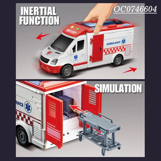 Wholesale Kids Educational Friction Cartoon Small Car Plastic Ambulance Toy with Light Sound