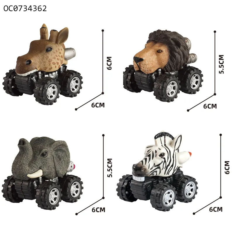 Wholesale Miniature Zebra Elephant Giraffe Lion Plastic Animals Small Pullback Cars Set Toy Car