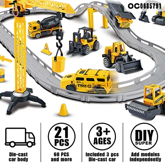 Mini Construction Dump Truck Race Diecast Car Track Toy Rail Car with Track Toy for Boys