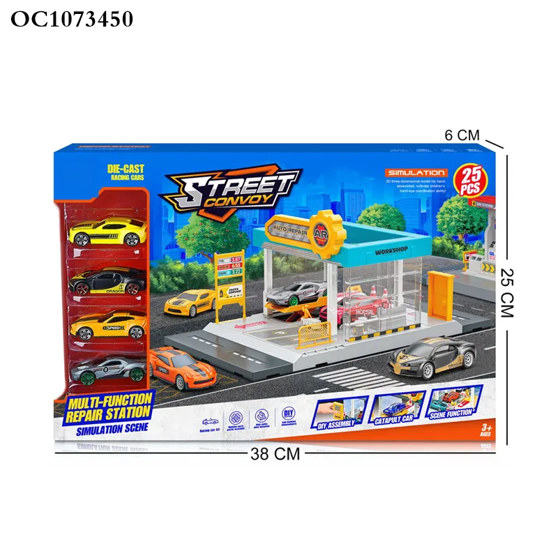 The Boys Series Simulation City Auto Repair Station Set Gas Station Model Custom Cars Plastic Toy for Kids