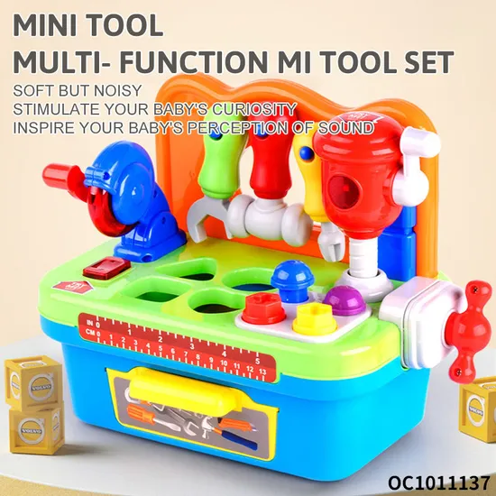 Multi-Accessories Fun Children Kids Pretend Play Construction Table Game Educational Mechanical Tool Box Set with Light Sound