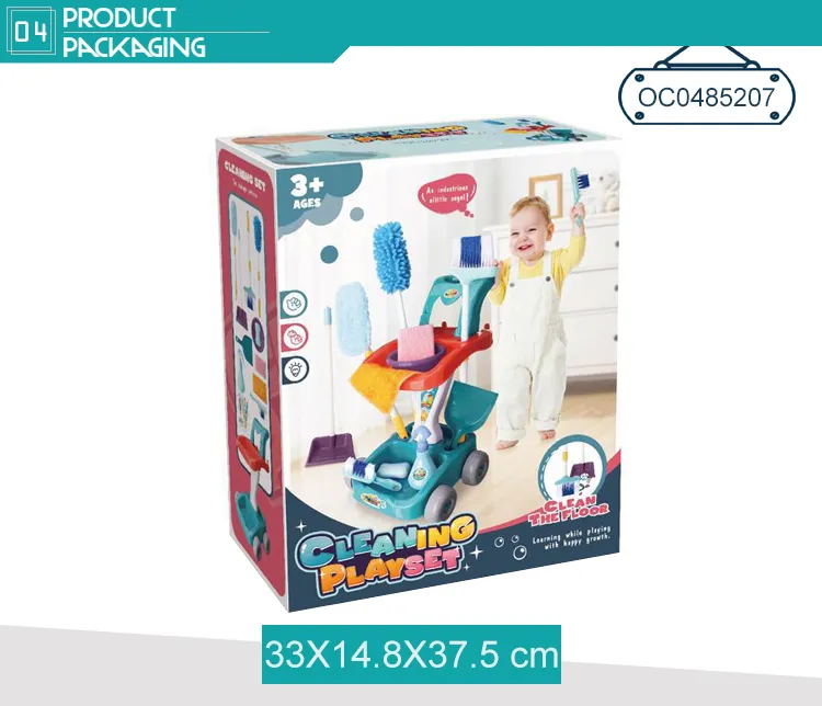 Kids Cleaning Tool Plastic Toys Set for Child Pretend Play Sweeping Tool Set with Trolley