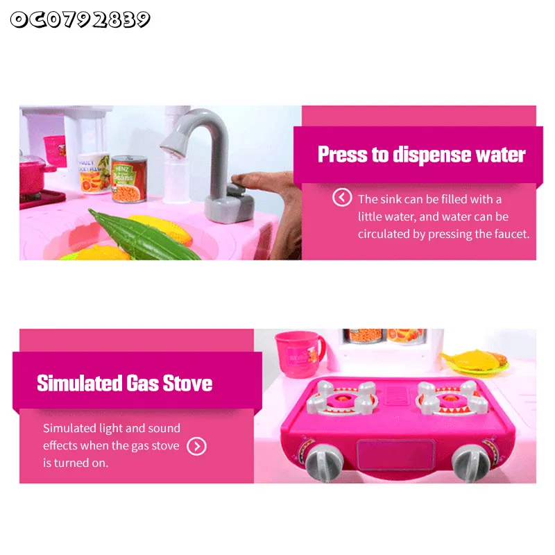 Big Wholesale Plastic Pretend Children House Play Kitchen Kids Cooking Set with Water Spray Sink
