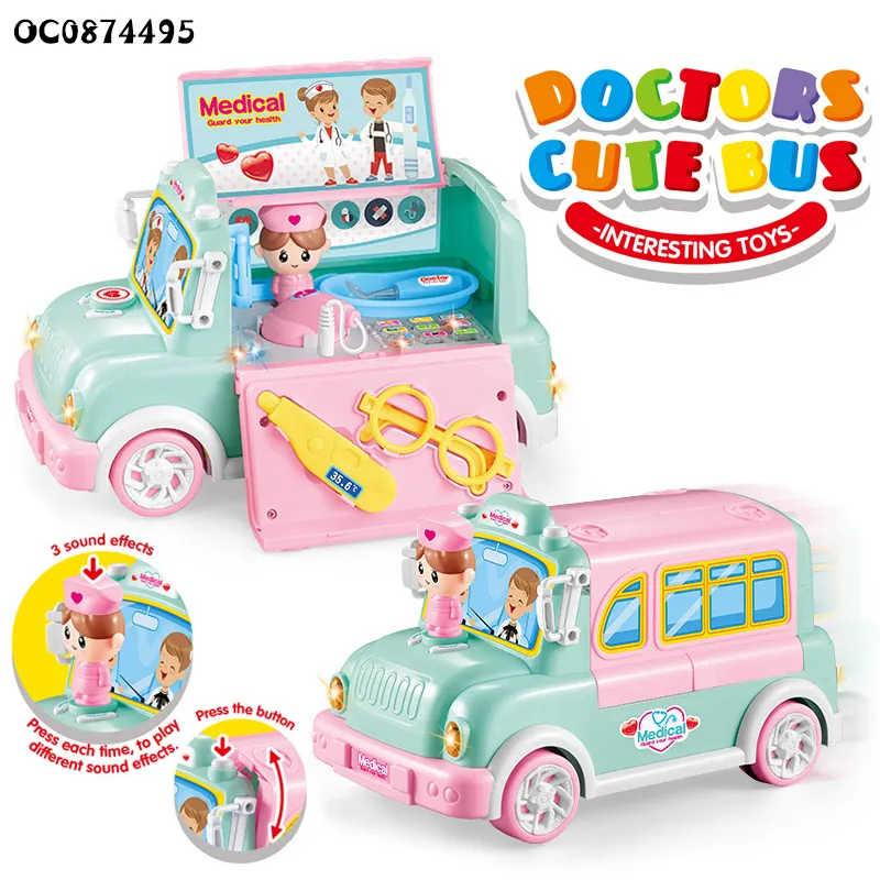 Light Music Plastic Doctor Nurse Pretend Play Ambulance Car Montessori Doctor Play Set Kit for Kids