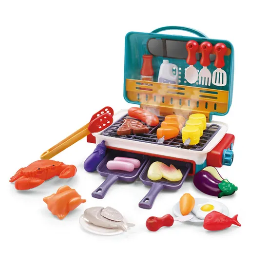 Wholesale Simulation Cooking Kids Barbecue Grill Spray Kitchen Toys Plastic Children House Role Play Set with Food