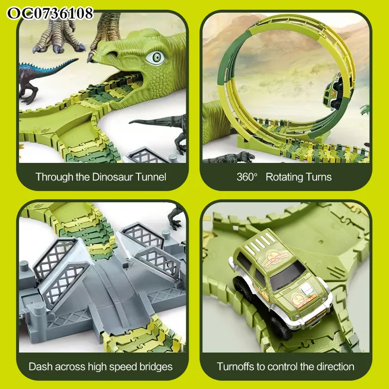 Best Selling Dinosaur Theme Racetrack Electric Railway Flexible Electric Race Track Car Toy