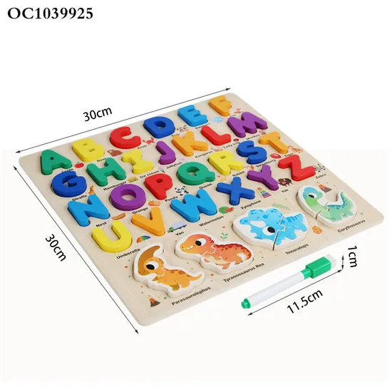 3D Cute Cartoon Animal ABC Wooden Jigsaw Puzzle Creative Cognitive Educational Toy for Preschool Made in China