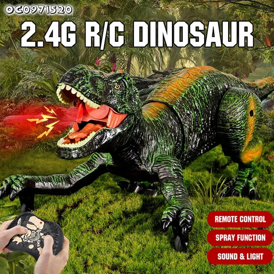 Mist Spray RC Animal Toy Simulation Models Jurassic Tyrannosaurus Rex Dinosaur Light up for Theme Park with 2.4G Remote Control