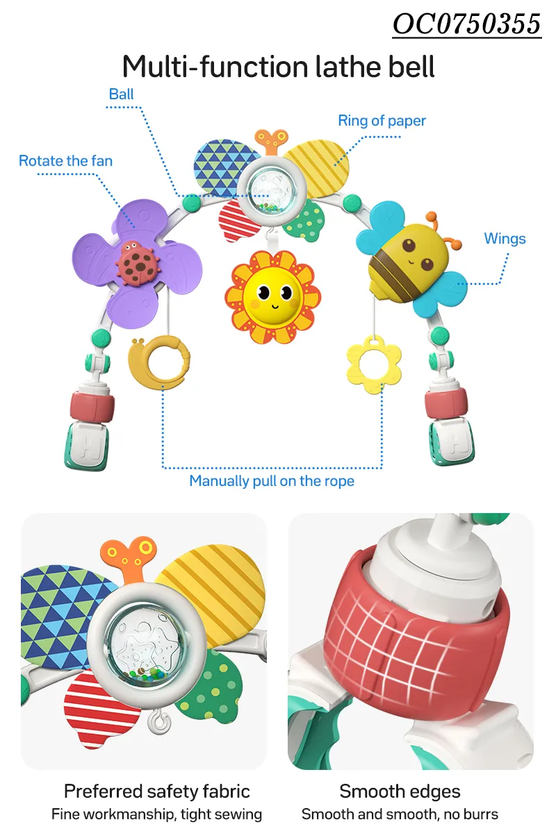 Newest Adjustable Clip Cloth Kids Plastic Baby Rattles Bed Bell Ring Set Toy