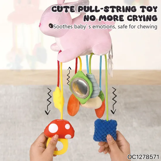 Wholesale Stuffed Doll Rabbit Cute Fabric Pull Hanging Baby Plush Sensory Activity Toy