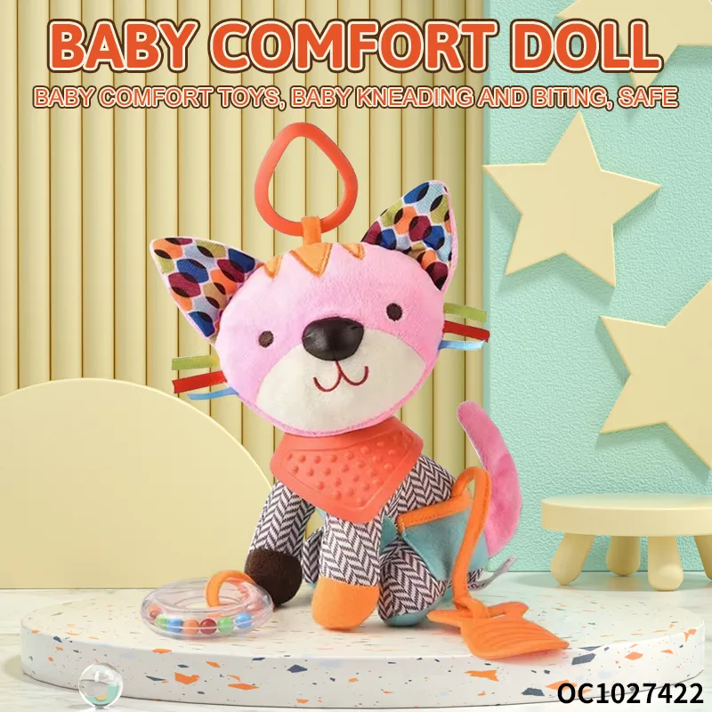Wholesale Custom Sensory Animal Plush Hanging Baby Bunny Cat Soft Cognitive Sleeping Toy Stuffed Doll