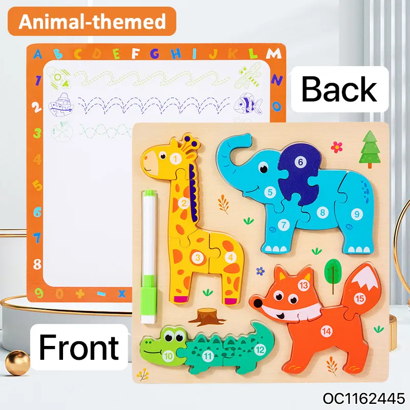 Children Wooden DIY 3D Cartoon Animal Home Jigsaw Puzzle Board Early Educational Toys for Toddlers Cognitive Items