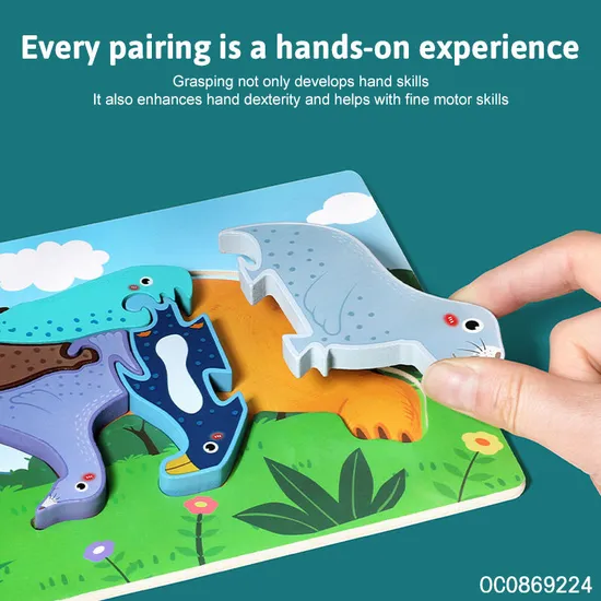 3D Wooden Animals Jigsaw Puzzle Toys Montessori Early Education Plastic Toy for Kids