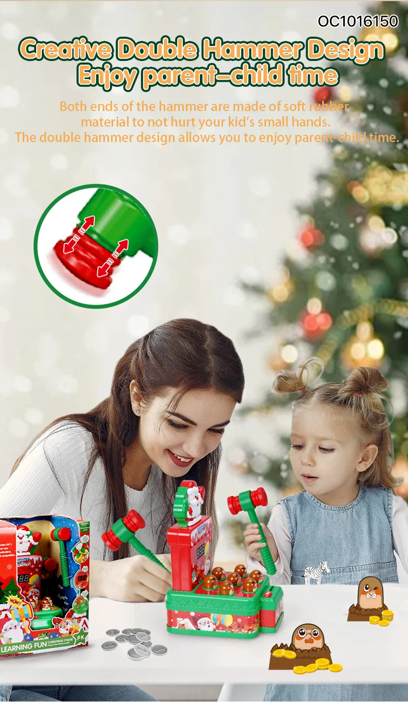 Christmas Kids Games 2 Players Whack a Mole Hammer Toy with Light and Music