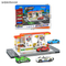City Scene Simulation Gas and Car Wash Station Model Custom Made Plastic Toy with 4 Pieces Alloy Model Car Game Toy for Boys