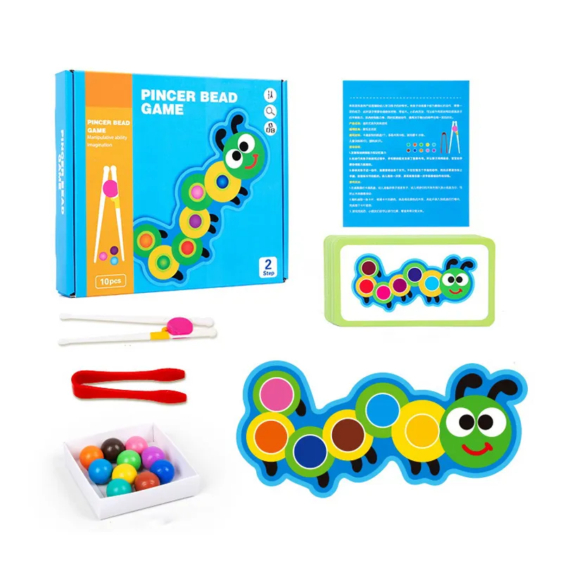 Pinch Beads Wooden Jigsaw Puzzles Busy Board Montessori Sensory Babies Toys for Toddlers with Pliers and Chopsticks