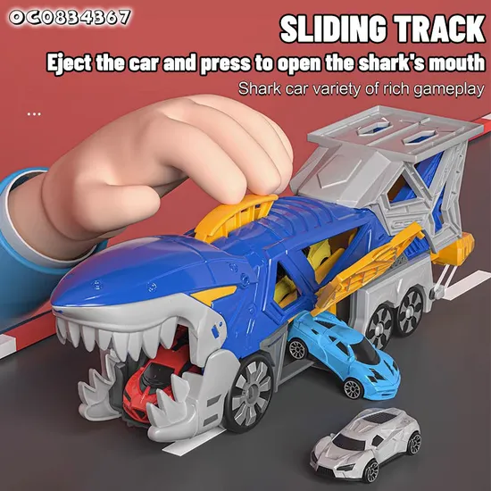 Ejection Flexible Racing Car Track Truck Catapult Small Transport Shark Car Gift Play Toys for Kids Boys with Mini Cars